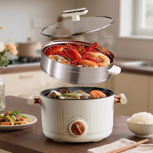 Wholesale Multi-function Electric Cooking Pot 304 Stainless Steel 2.5L 750W with Steamer for Household & Hotel