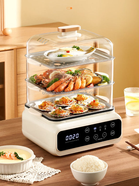 3-Layer Digital Control Plastic Household Electric Steam Cooker Multi-Purpose Food Steamer Foldable Electric Steamer
