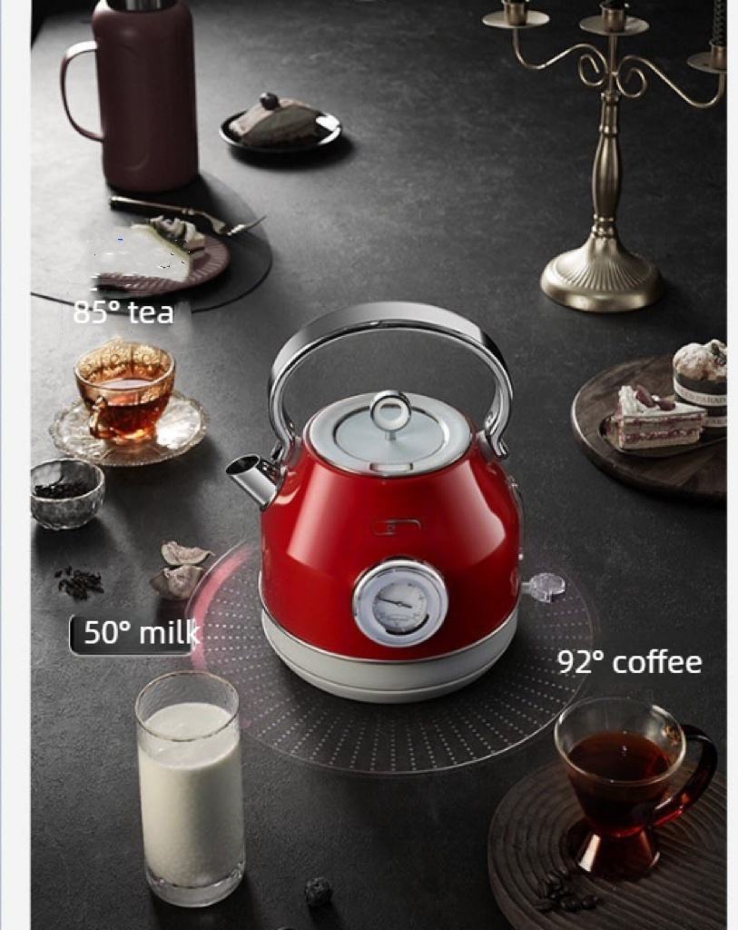 Heating Pot 1.7L British Electric Kettle Tea Kettle Fast Boil Water Heater Thermometer for Indoor Family Kitchen Application