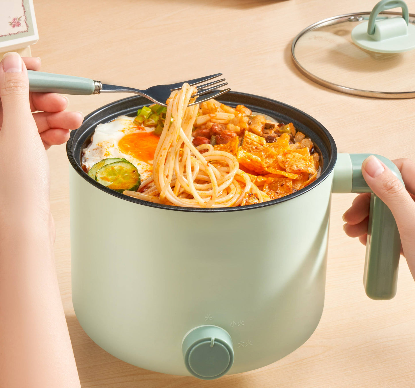Hot Pot Electric with Steamer Upgraded, Non-Stick Sauté Pan, Rapid Noodles Electric Pot, Portable Multi-Function Travel Cooker