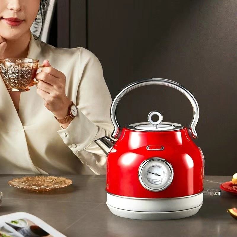 Heating Pot 1.7L British Electric Kettle Tea Kettle Fast Boil Water Heater Thermometer for Indoor Family Kitchen Application