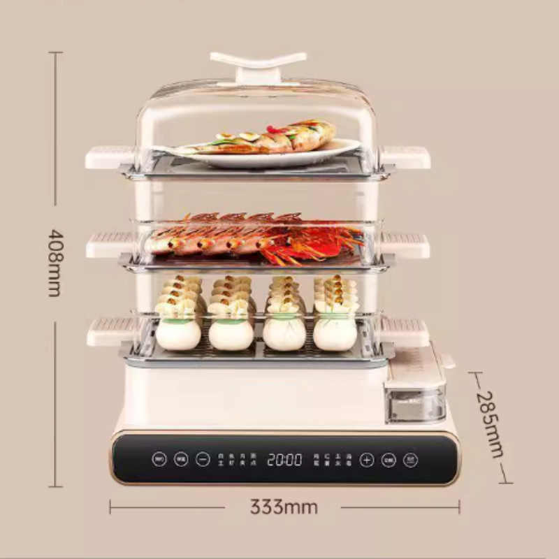 Multi-functional Electric Steamer Fast Steam Surrounding Heating Timer Large Capacity Household Use 3-Layer Stainless Stee