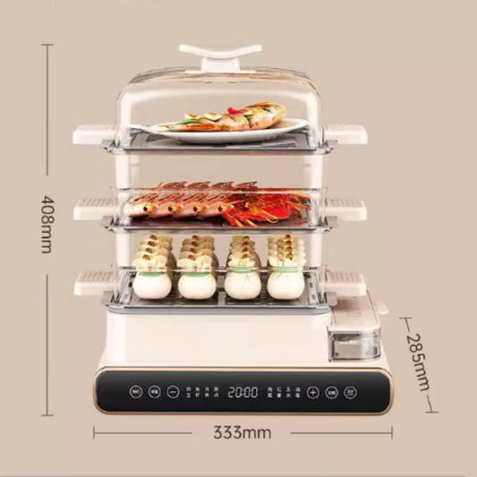 Multi-functional Electric Steamer Fast Steam Surrounding Heating Timer Large Capacity Household Use 3-Layer Stainless Stee