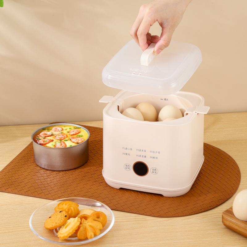 Mini Household Egg Steamer Multi-Functional Automatic Egg Boiler 6-in-1 Electric Egg Cooker Auto Shut-Off Plastic Housing 150W