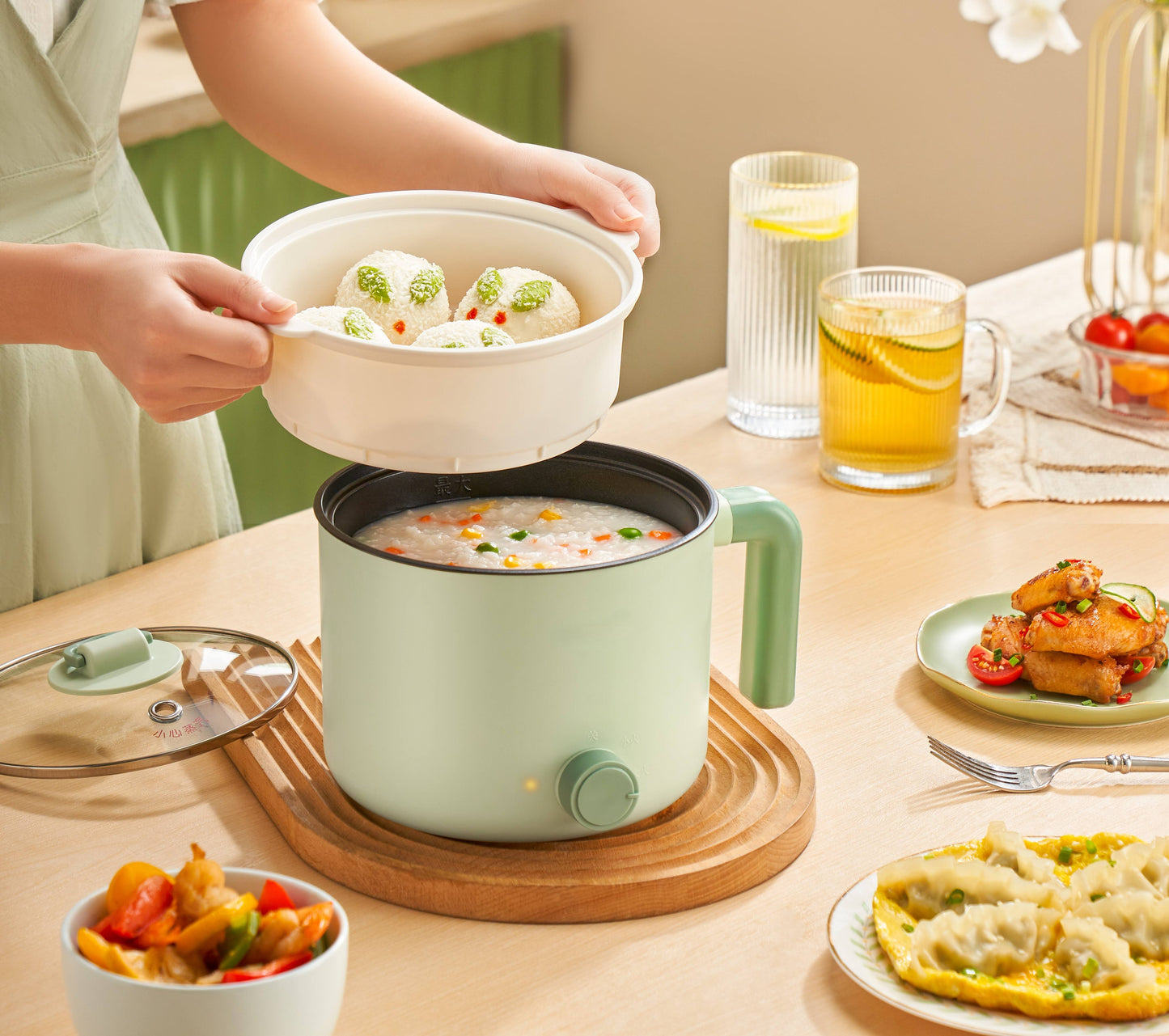 Hot Pot Electric with Steamer Upgraded, Non-Stick Sauté Pan, Rapid Noodles Electric Pot, Portable Multi-Function Travel Cooker