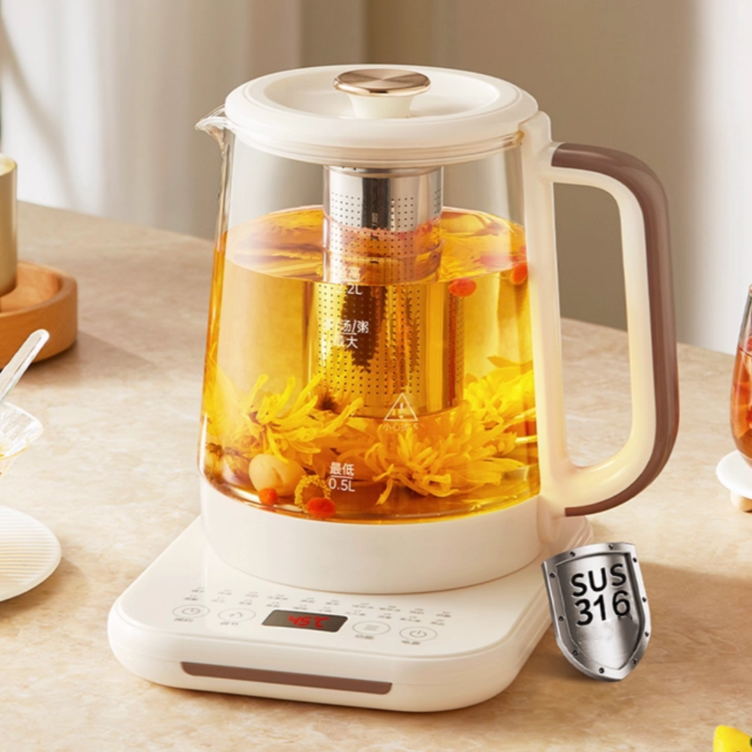 2.2L Multi-Functional Electric Borosilicate Glass Kettle Cordless Design 360 Rotational Base Boil-Dry Protection for Household