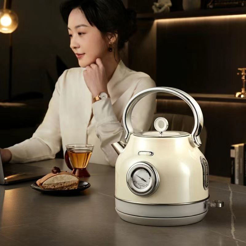 Heating Pot 1.7L British Electric Kettle Tea Kettle Fast Boil Water Heater Thermometer for Indoor Family Kitchen Application