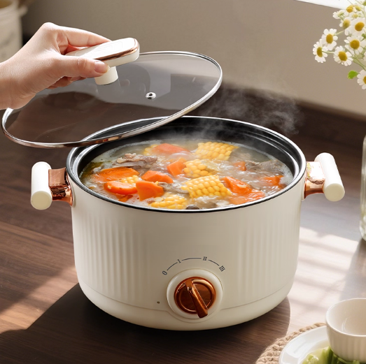 Wholesale Multi-function Electric Cooking Pot 304 Stainless Steel 2.5L 750W with Steamer for Household & Hotel