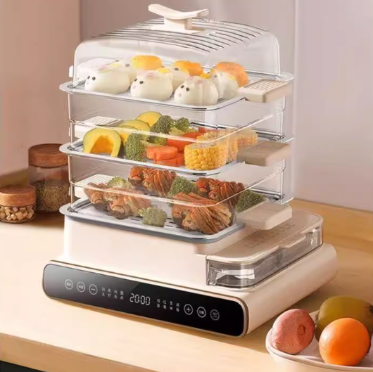 Multi-functional Electric Steamer Fast Steam Surrounding Heating Timer Large Capacity Household Use 3-Layer Stainless Stee