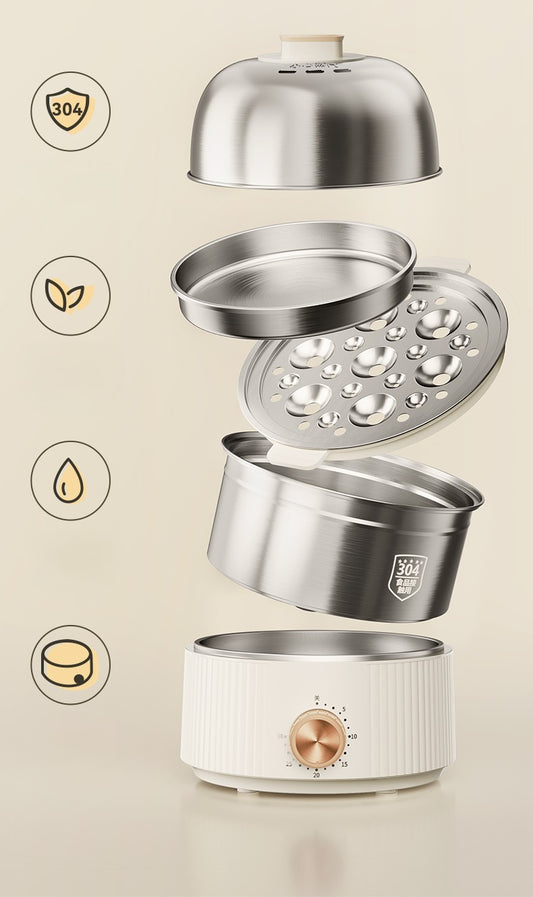 New Design Electric Egg Boiler Household Automatic Stainless Steel Egg Cooker for 6 Eggs Easy Operation