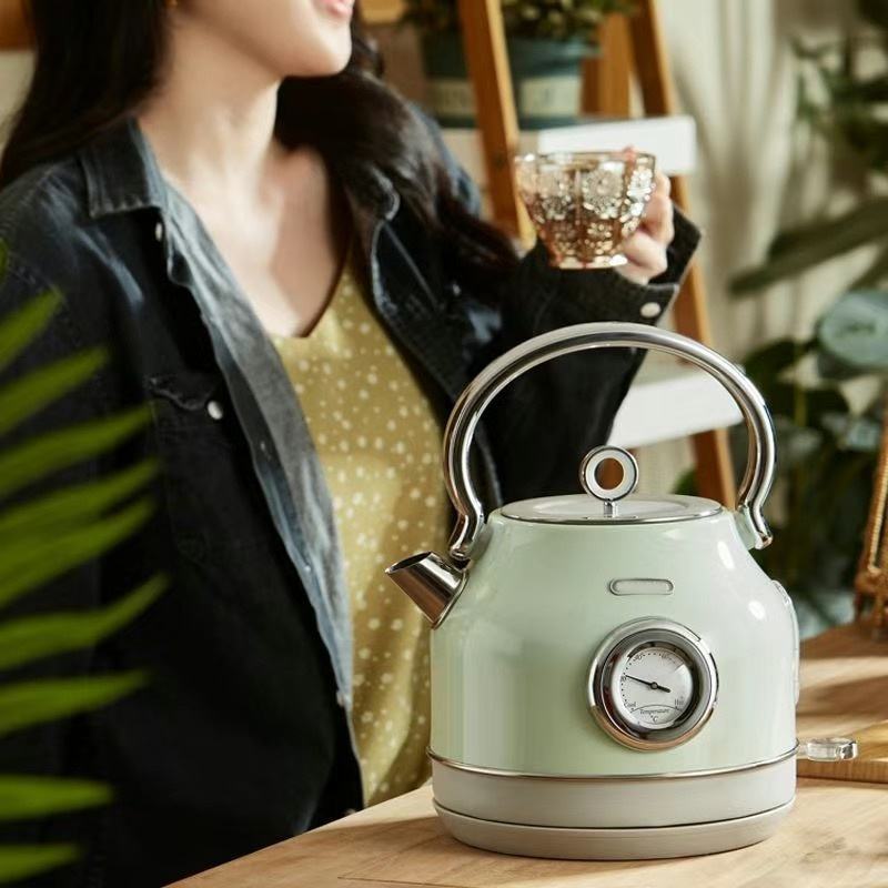 Heating Pot 1.7L British Electric Kettle Tea Kettle Fast Boil Water Heater Thermometer for Indoor Family Kitchen Application