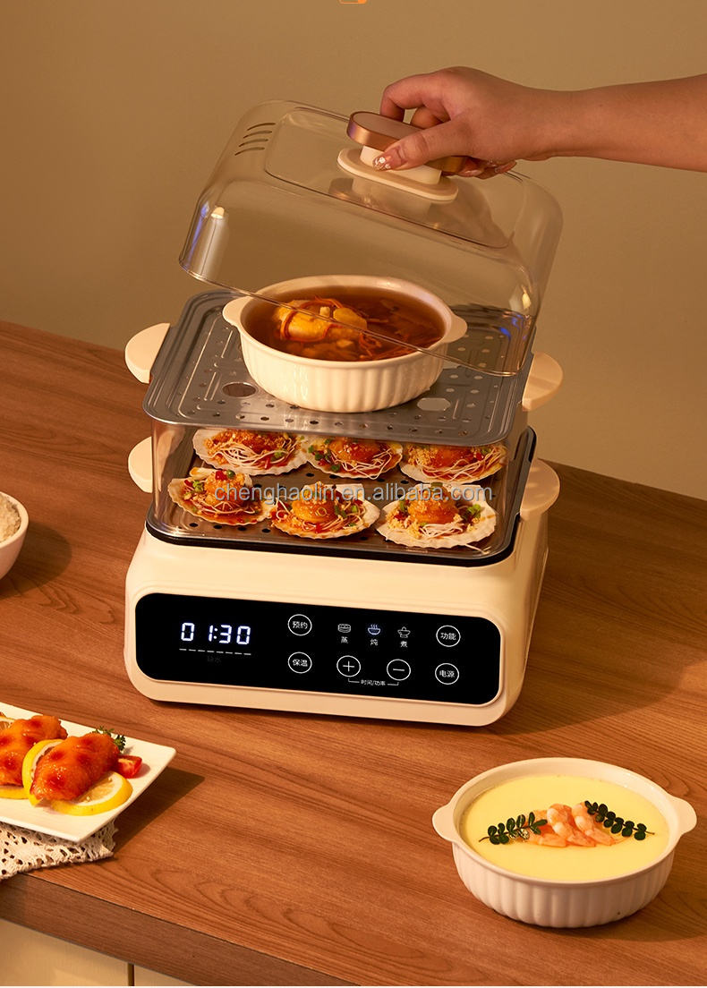 3-Layer Digital Control Plastic Household Electric Steam Cooker Multi-Purpose Food Steamer Foldable Electric Steamer