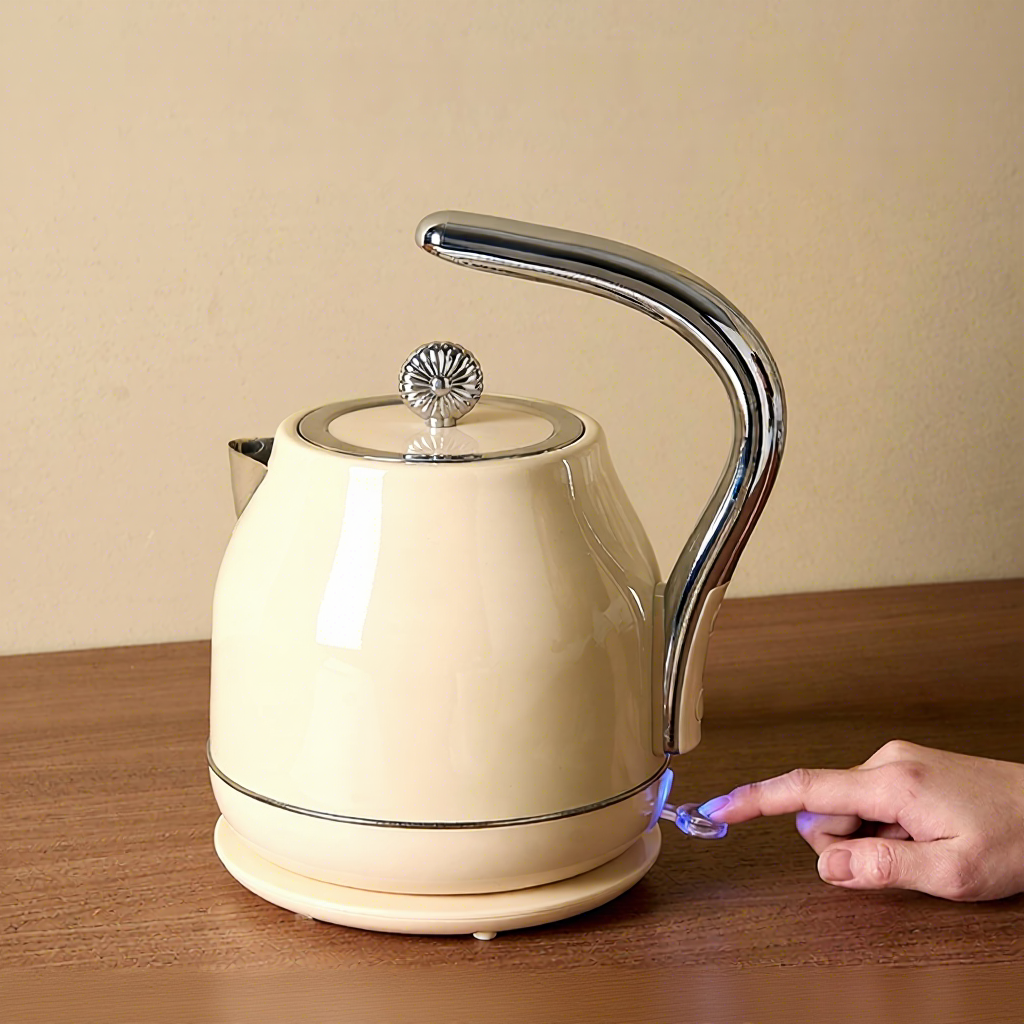 Electric Kettle Retro European Light Luxury Style Stainless Steel Cordless 12-Month Warranty Household Fully Automatic Shut-off