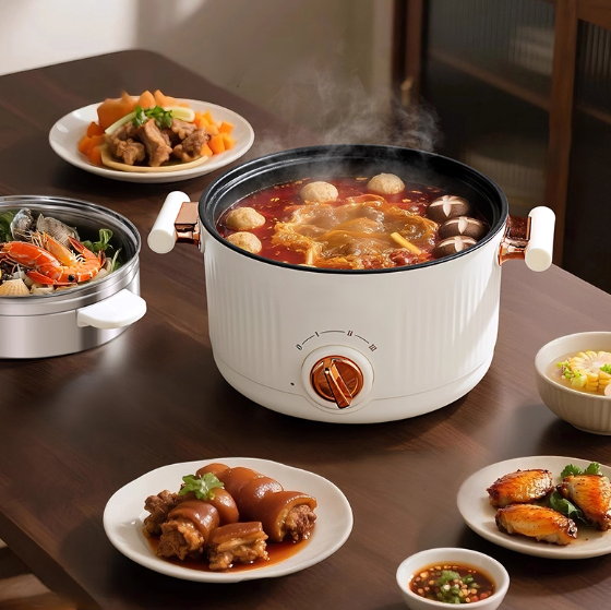 Wholesale Multi-function Electric Cooking Pot 304 Stainless Steel 2.5L 750W with Steamer for Household & Hotel