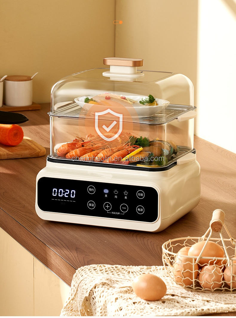3-Layer Digital Control Plastic Household Electric Steam Cooker Multi-Purpose Food Steamer Foldable Electric Steamer