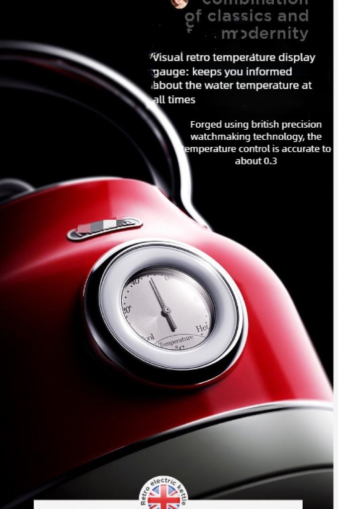 Heating Pot 1.7L British Electric Kettle Tea Kettle Fast Boil Water Heater Thermometer for Indoor Family Kitchen Application