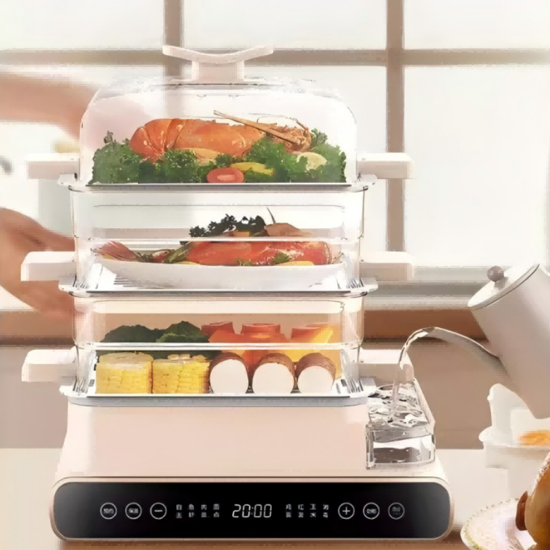 Multi-functional Electric Steamer Fast Steam Surrounding Heating Timer Large Capacity Household Use 3-Layer Stainless Stee