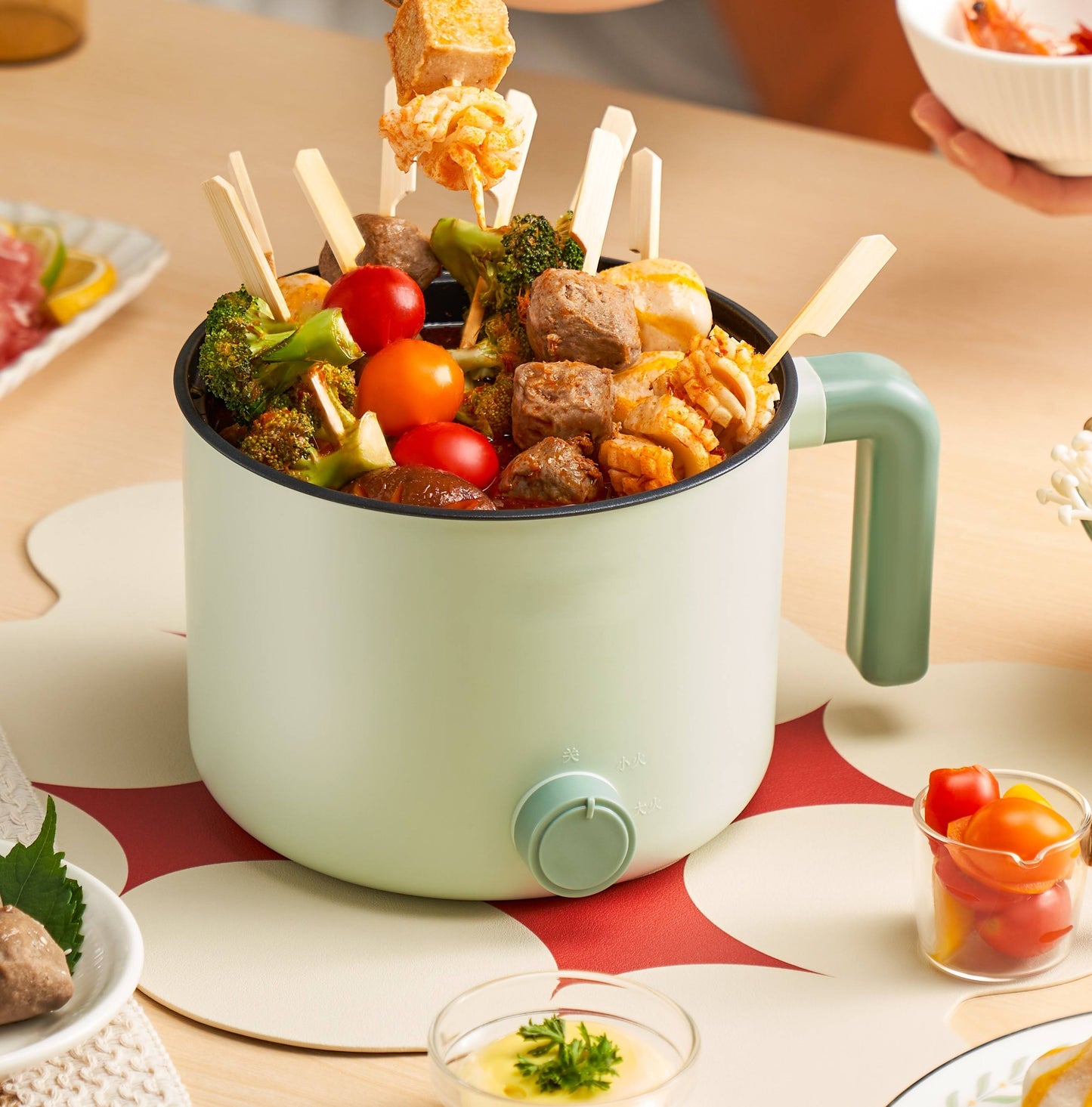 Hot Pot Electric with Steamer Upgraded, Non-Stick Sauté Pan, Rapid Noodles Electric Pot, Portable Multi-Function Travel Cooker