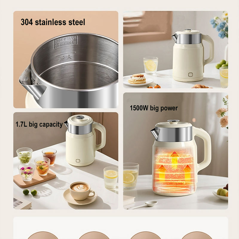 316 SS Seamless Inner Pot 1.7L Double Wall Rapid Boil Electric Water Kettle Automatic Shut-off Boil-Dry Household Hotel