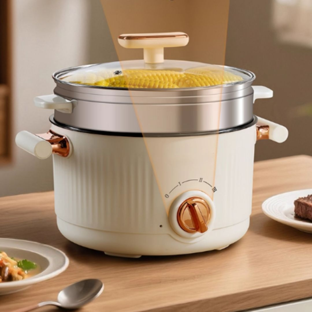 Wholesale Multi-function Electric Cooking Pot 304 Stainless Steel 2.5L 750W with Steamer for Household & Hotel